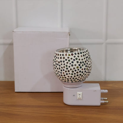 Decorative Star Pattern Mosaic Glass Plug In Night Lamp with On Off Switch Warm Ambient LED Light for Bedroom Living Room Hallway and Home Decor 1 Piece