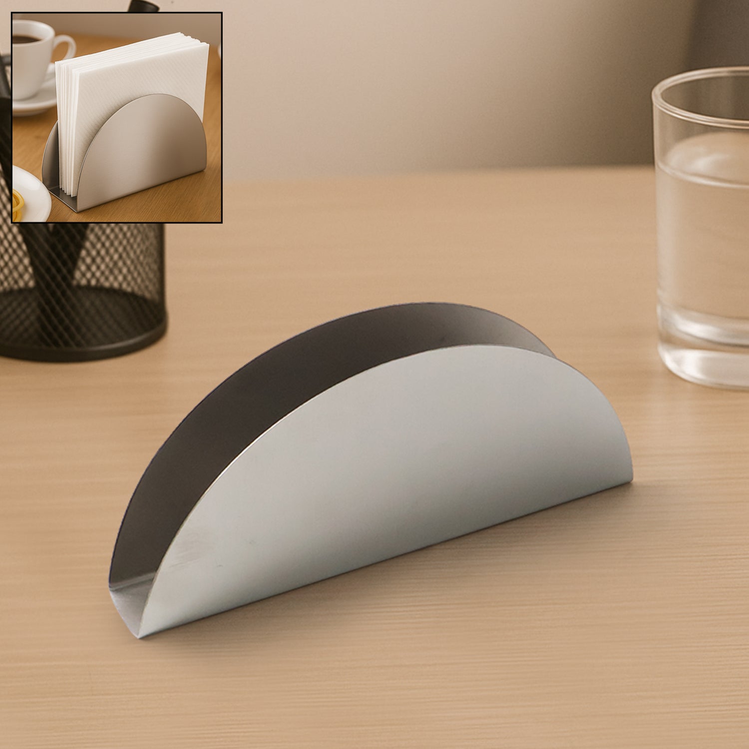 Stainless Steel Half-Moon Tissue Paper Napkin Holder Stand – Elegant Tabletop Dispenser (1 Pc)