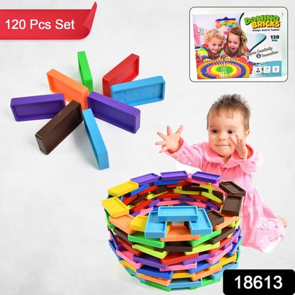 Kids 120 Pcs Wooden Domino Blocks Set Colorful Dominoes Building Stacking Racing and Educational Toy Pack of 1