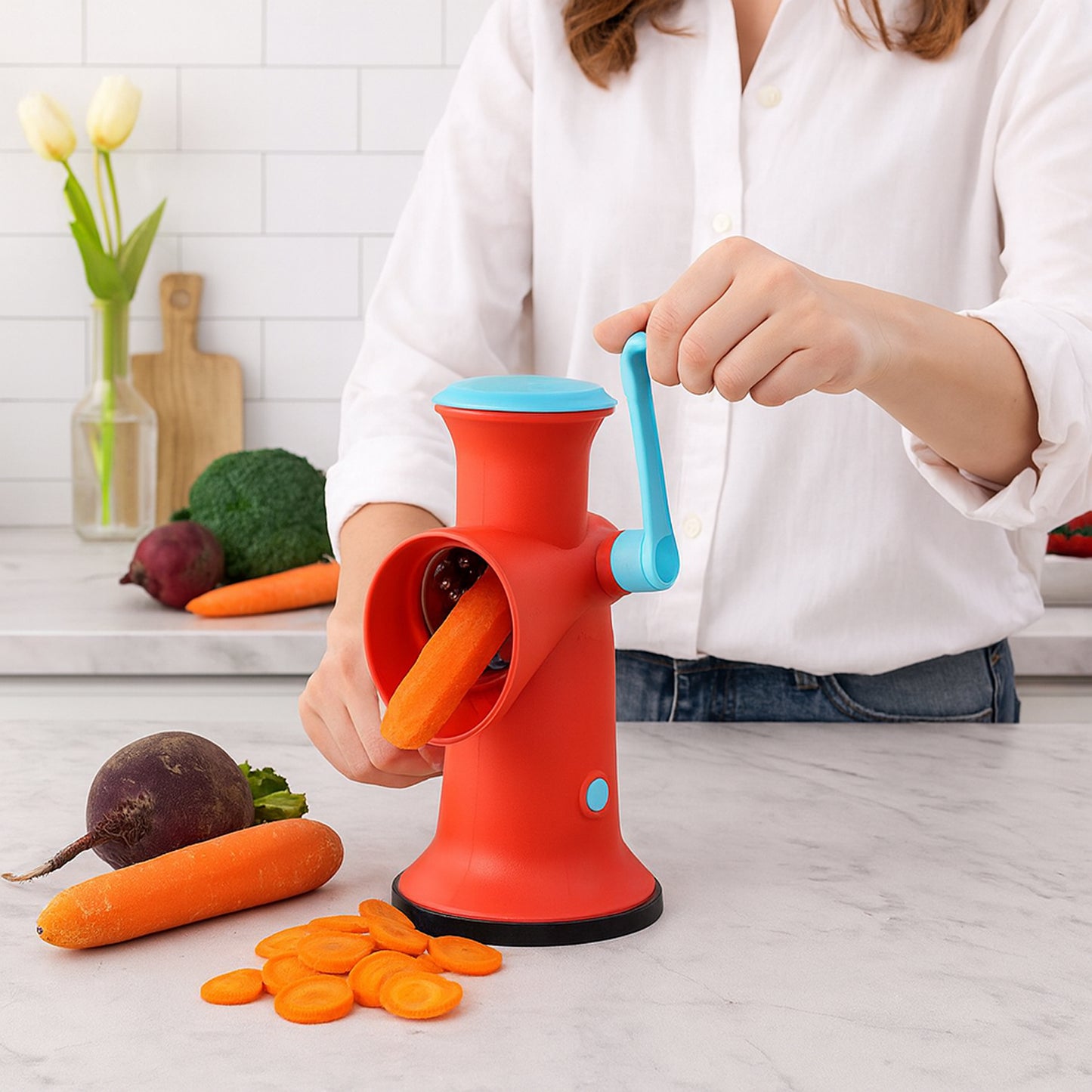 Apex 4 in 1 Signature Rotary Grater – Manual Vegetable, Cheese & Fruit Grater with Interchangeable Blades