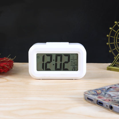 Modern Digital LED Alarm Clock with Temperature Display and Night Light Battery Operated Smart Table Clock for Bedroom, Office, Study Table and Travel