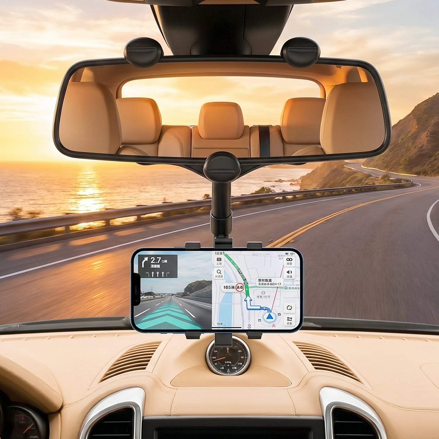 360 Degree Car Rear View Mirror Mobile Phone Holder Adjustable Secure Fit