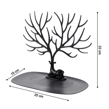 Deer Shaped Jewellery Display Holder | Necklace, Earring &amp; Ring Organizer Stand with Tray