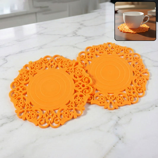 Heat-Resistant Decorative Hot Mat & Cup Coaster Set for Kitchen & Dining – Non-Slip Table Protector for Hot Utensils, Cups & Serving Ware (10 cm, 2 Pc Set)