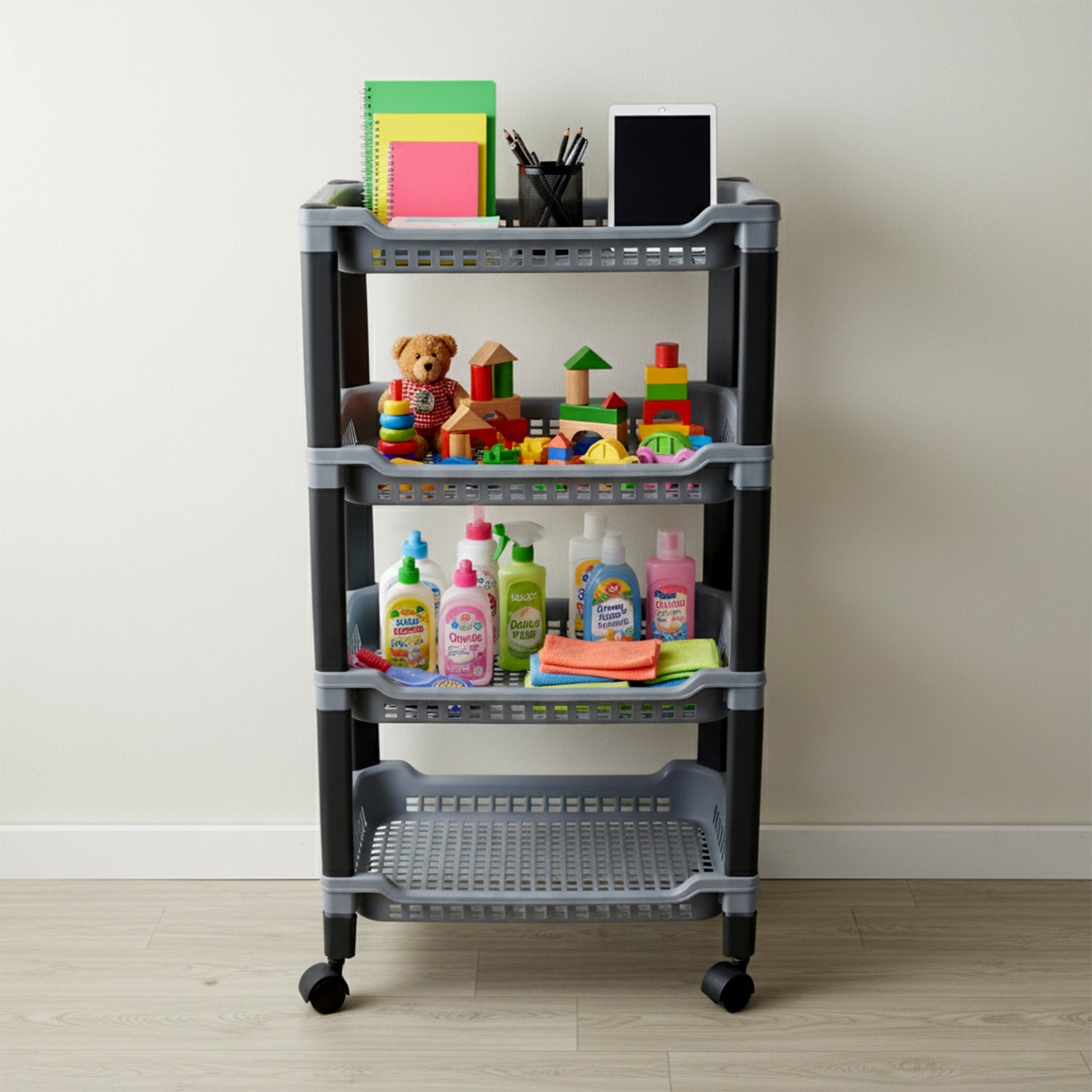 Apex 4 Layer Big Multipurpose Plastic Storage Rack Durable Kitchen and Home Organizer Shelf Stand for Vegetables Fruits Toys and Household Items (1 Pc)