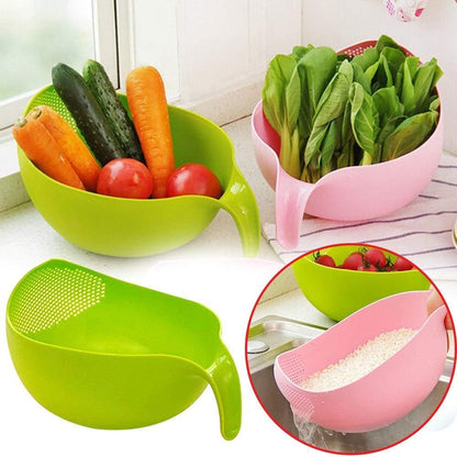 Plastic Rice Bowl Food Strainer Drain Basket with Handle for Rice, Fruits, Vegetables and Pulses Set of 3