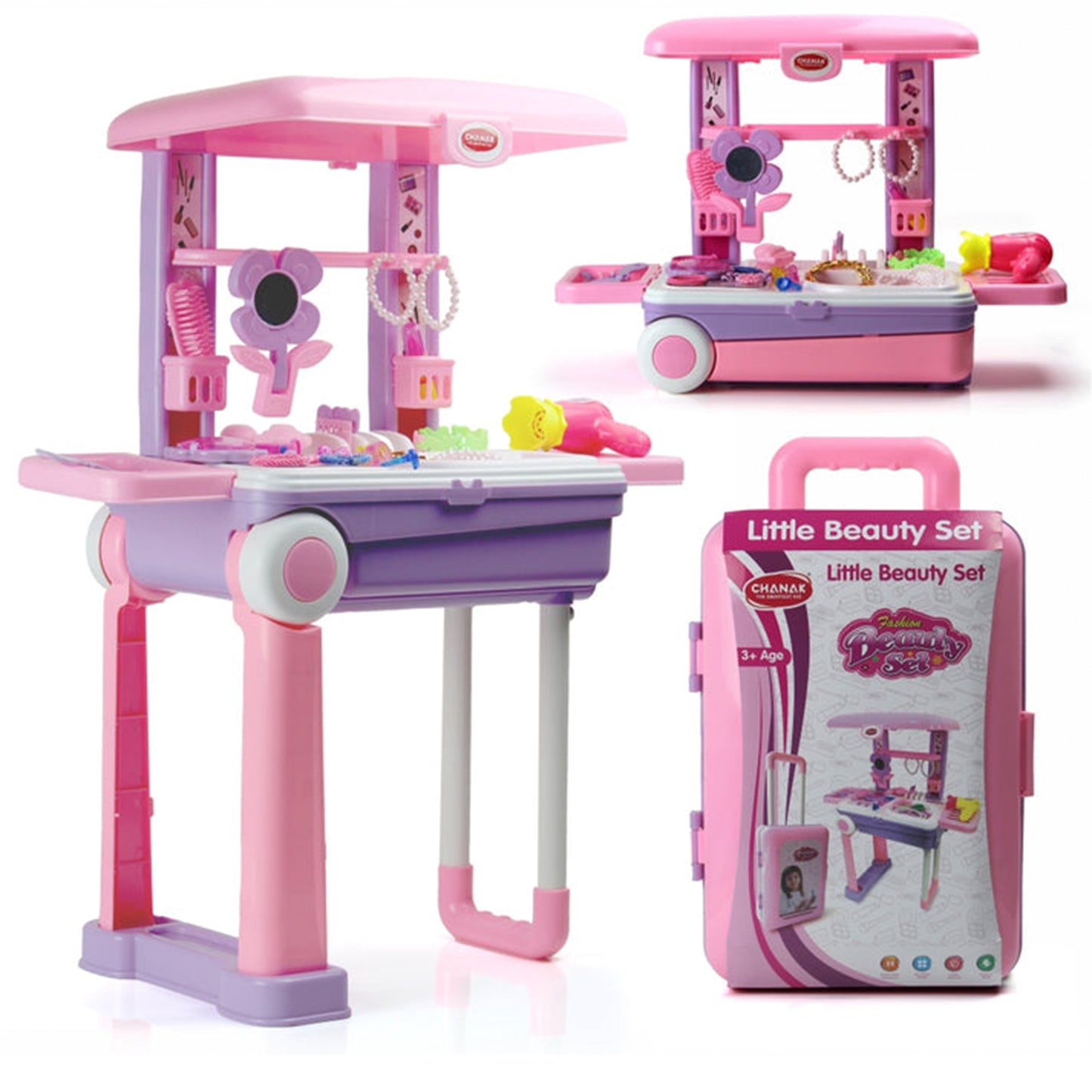 Big Beauty Set Trolley Suitcase on Wheels 3 in 1 Pretend Makeup Vanity Play Set with 25 Accessories for Girls 3+ Years BIS Approved (1 Set)