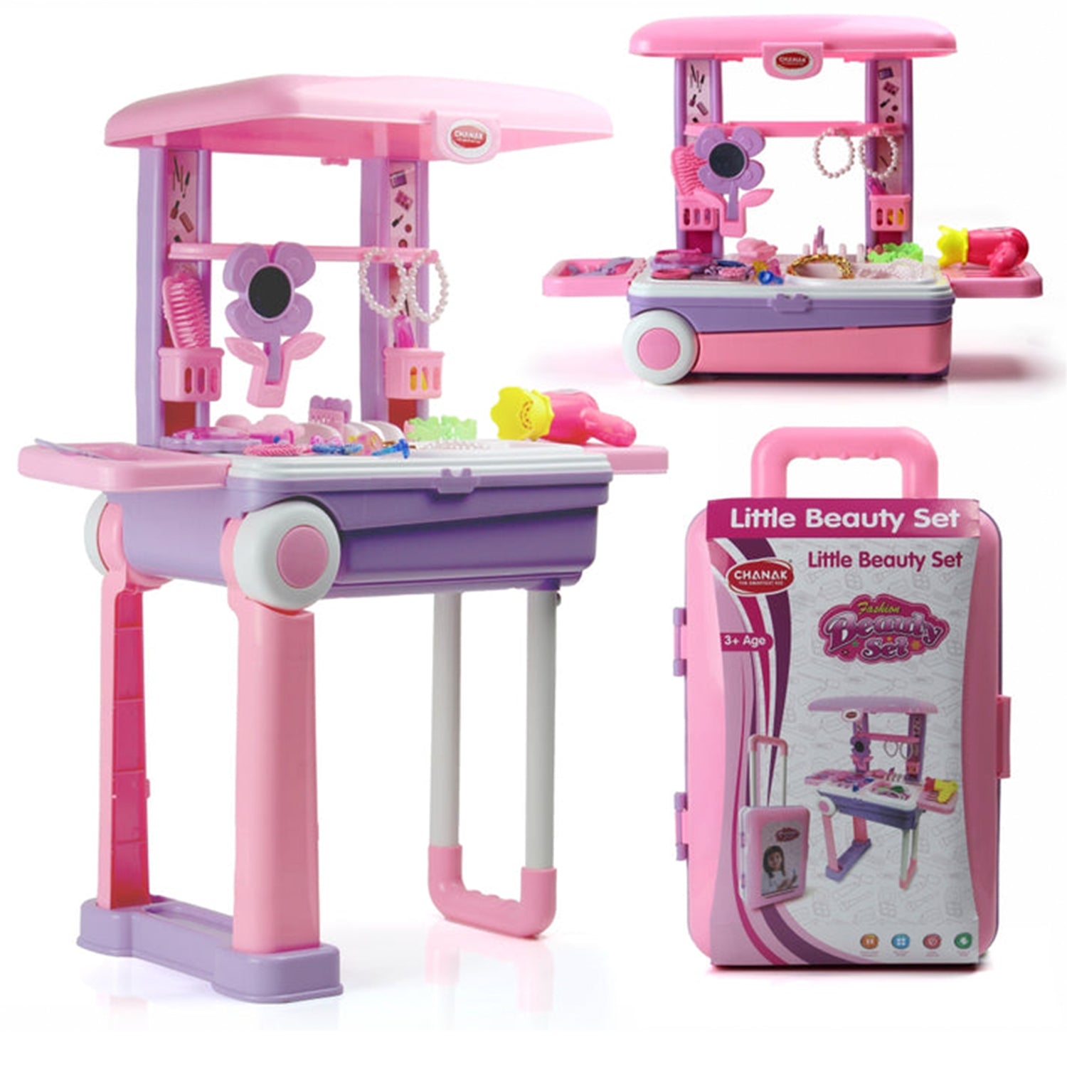 Big Beauty Set Trolley Suitcase on Wheels 3 in 1 Pretend Makeup Vanity Play Set with 25 Accessories for Girls 3+ Years BIS Approved (1 Set)