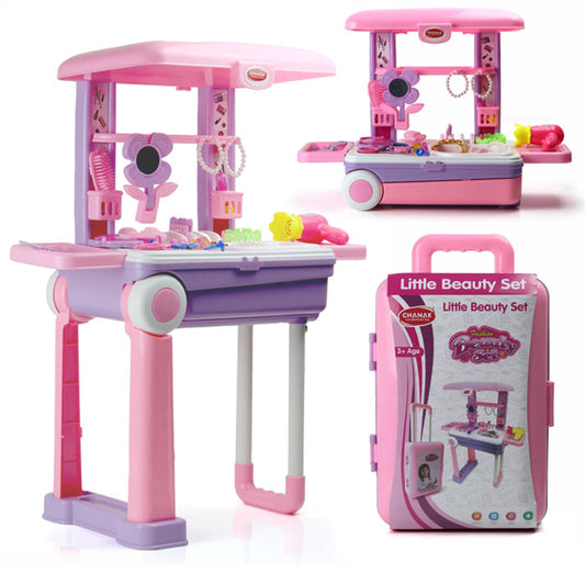 Big Beauty Set Trolley Suitcase on Wheels 3 in 1 Pretend Makeup Vanity Play Set with 25 Accessories for Girls 3+ Years BIS Approved (1 Set)
