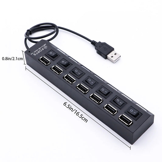 USB Splitter Multi Port USB 2.0 Hub – 7 Port Data Hub with Individual On/Off Switch & LED Indicators