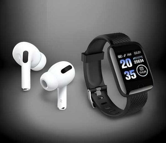 Bluetooth D116 Smartwatch + Truly Wireless Earbuds Combo | Assorted Color