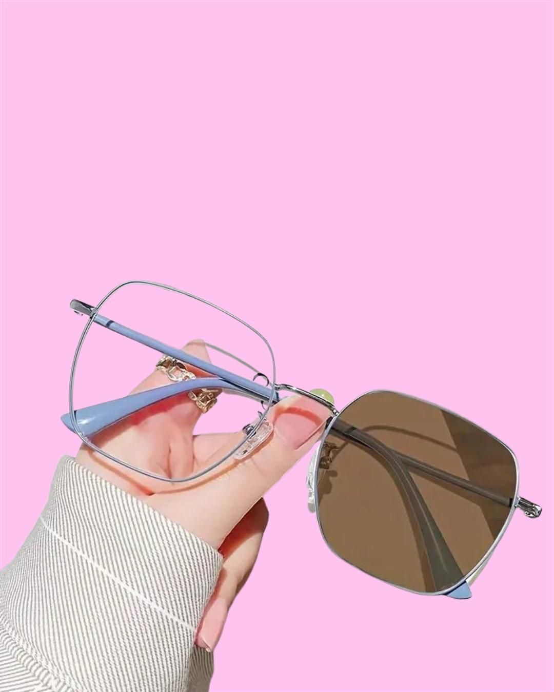 Photochromic Color Changing Sunglasses for Women | Full Rim Square Round Metal Frame