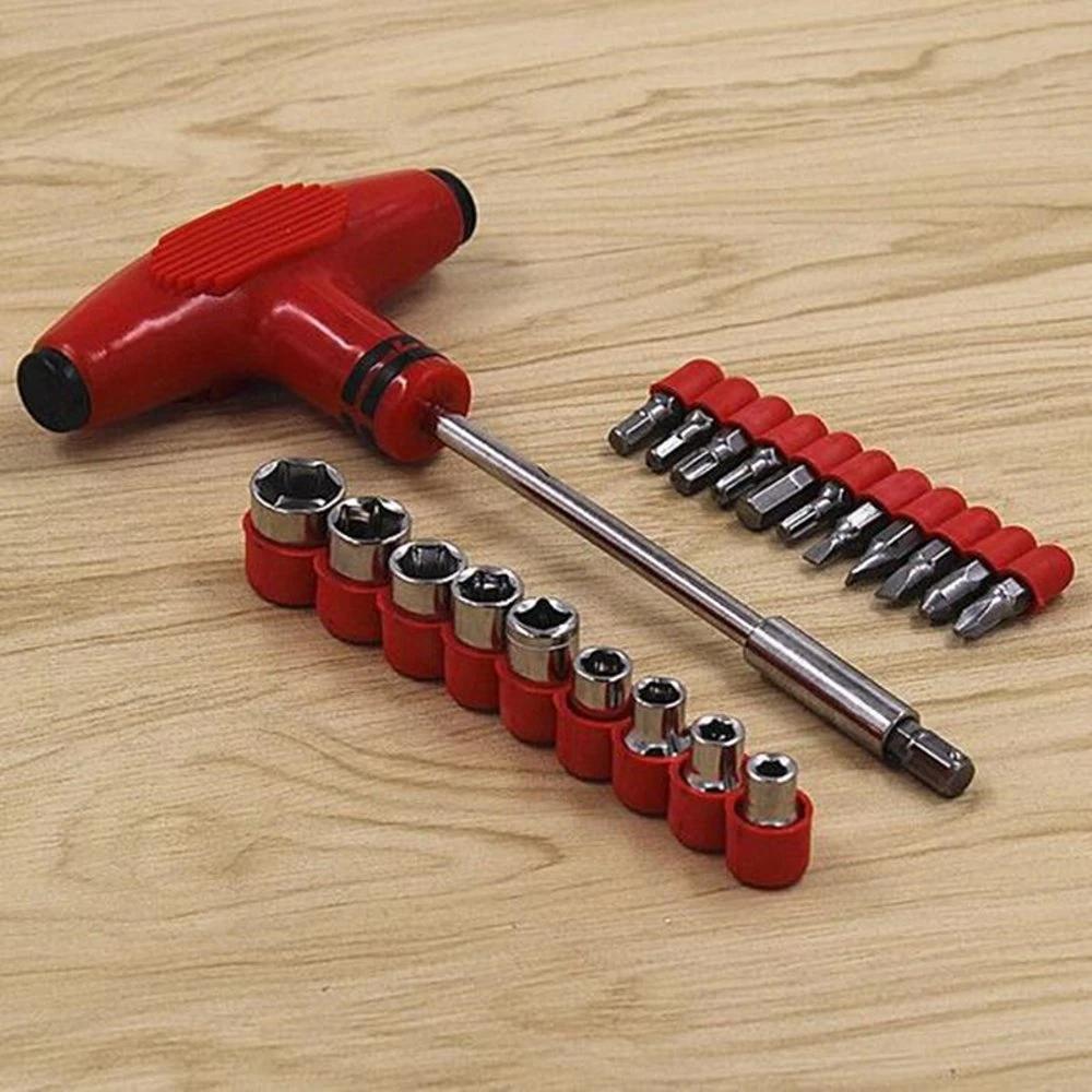 24 Pcs T-Shape Screwdriver Set – Ratchet Socket Spanner Tool Kit with Batch Heads