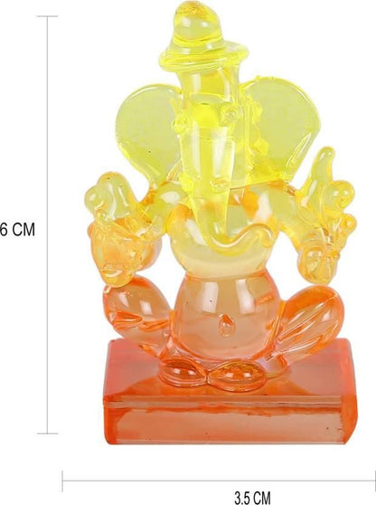 Twin Side Facing Ganesh Decorative Showpiece with Shivling Design | Crystal Multicolor – 6 cm