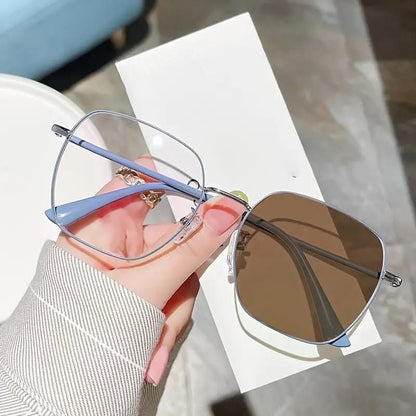 Photochromic Color Changing Sunglasses for Women | Full Rim Square Round Metal Frame