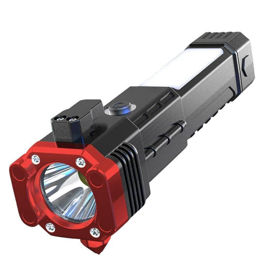 Multifunctional Work Portable LED Flashlight – Rechargeable Torch with Power Bank, Safety Hammer &amp; 4 Modes