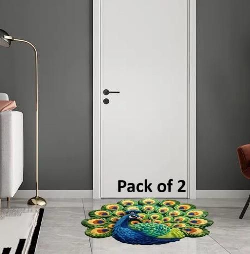 Non-Slip Peacock Design Floor Mat – Decorative Rubber Door & Multipurpose Mat (Pack of 2)