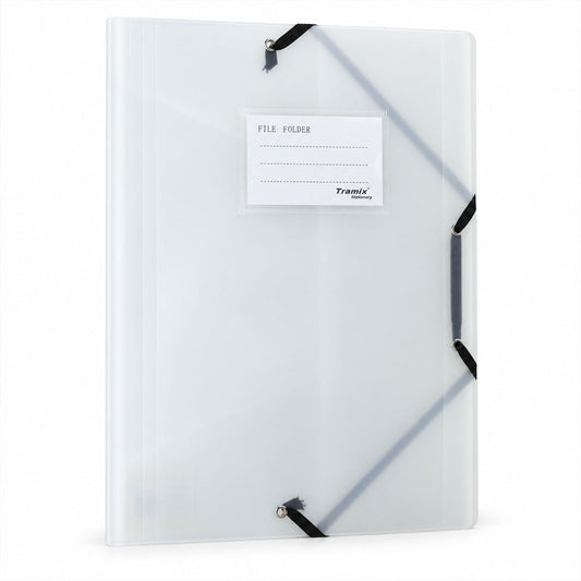 Transparent Plastic Document File Folder with Elastic Band Closure, Frosted Paper Organizer with Interior Pockets and Label Card Document Storage