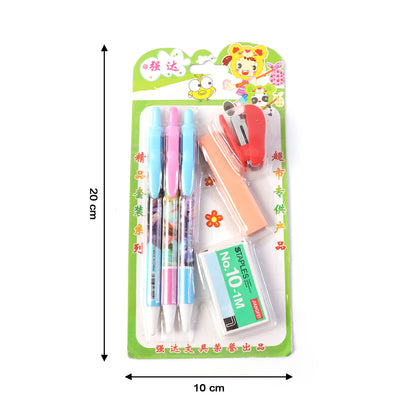 6-in-1 Stationery Set for School, Office & Study Use | Pen, Mini Stapler, Staples Box, Eraser & Writing Essentials Combo Kit (1 Set)