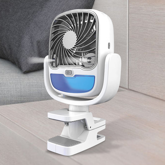 Portable Clamp Air Cooler Fan USB Rechargeable 3 Speed Personal Cooling Fan with 360 Degree Rotation LED Light and Universal Clip for Indoor and Outdoor Use (1 Pc)