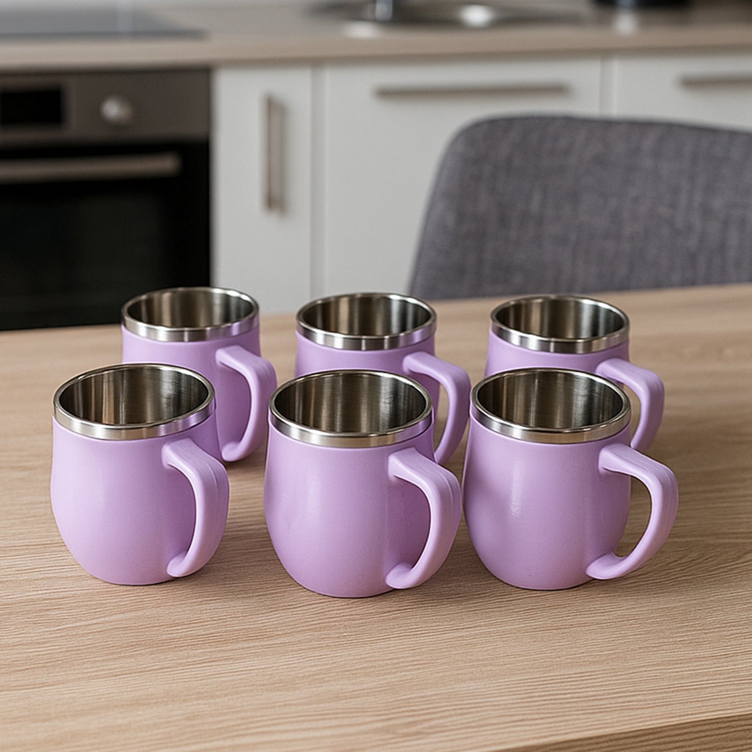 Apex Chit-Chat Double Wall Stainless Steel Mug Set | 6 Pieces 200 ML Insulated Tea and Coffee Mugs with Handle for Home, Office and Gifting