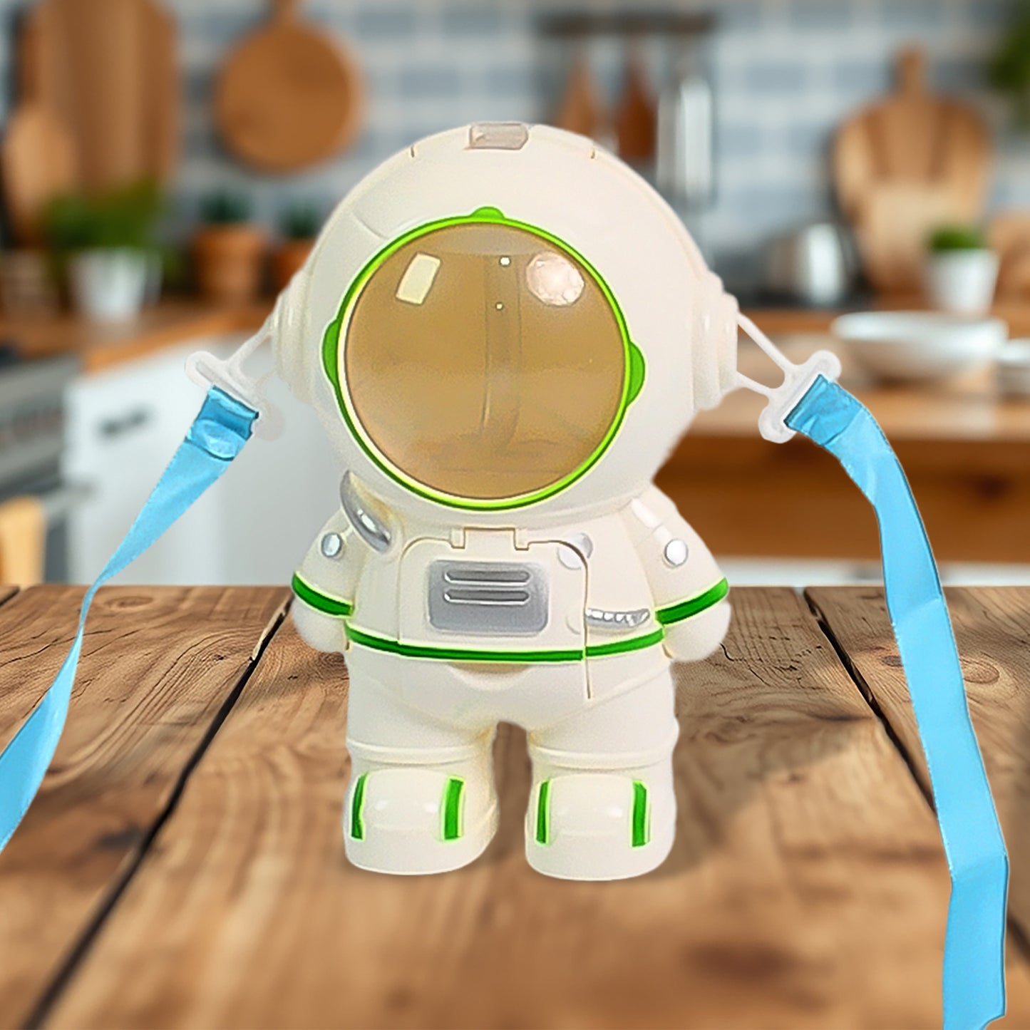 Astronaut Shape Mini Water Dispenser and Straw Cup for Kids Portable BPA Free Water Bottle with Cup and Shoulder Strap (1 Piece)