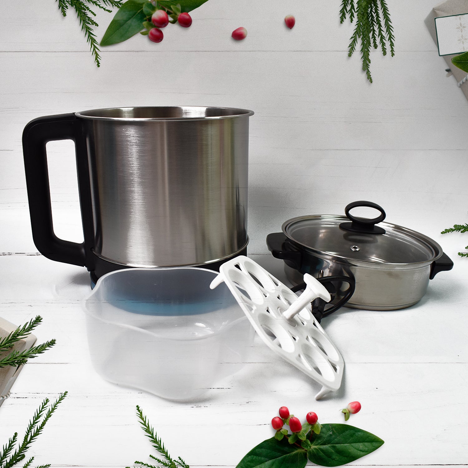 Stainless Steel Electric Soup Pot with Lid Multi Cooker Kettle 800W 2.5L Electric Boiler Single Breakfast Cup Health Cooking Pot for Office and Home Use