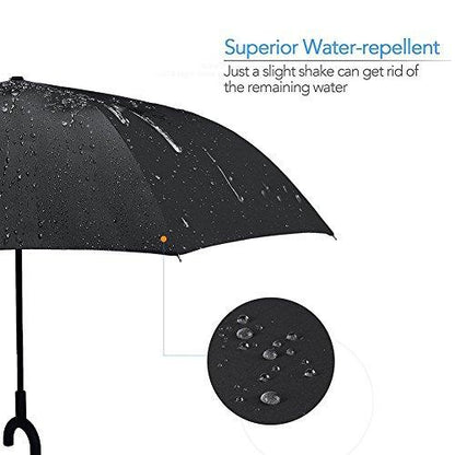 Plain Design Windproof Reverse Umbrella with C Shaped Handle, Upside Down Double Layer Inverted Waterproof Umbrella for Car Travel and Daily Use