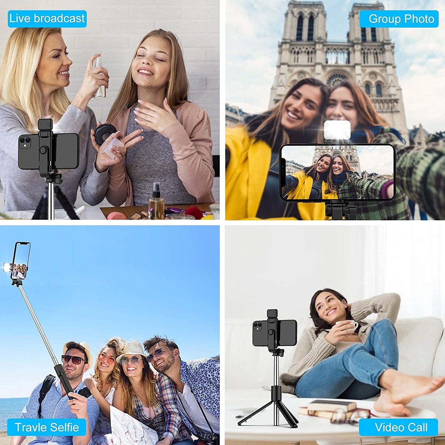 3 in 1 Wired Selfie Stick with Tripod Stand Built In Light Extendable Handle for Photography Video Recording Live Streaming (1 Pc)(70 Cm Long)