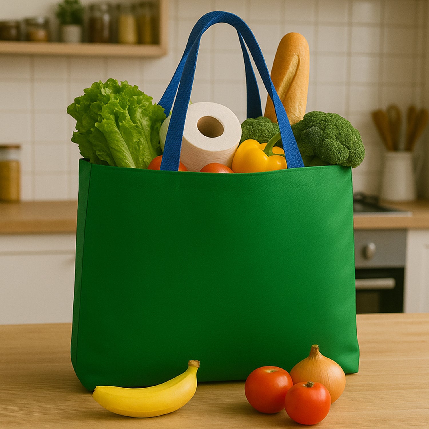 Eco-Friendly Large Reusable Shopping Tote Bag 62 x 44 cm with Strong Shoulder Straps for Grocery, Vegetables, Fruits and Daily Essentials