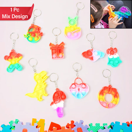 Silicone Pop It Keychain Fidget Toy Portable Bubble Popper Stress Relief Keyring for Kids Random Design (1 Pc)