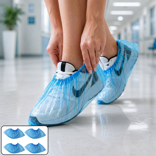 Disposable Plastic Shoe Cover Set with Elastic Fit – Waterproof Anti-Slip Protective Foot Covers for Indoor, Outdoor and Hygiene Use (2 Pair)