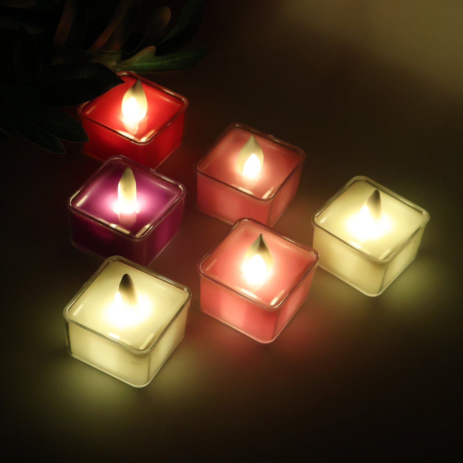 Square LED Flameless Decorative Tealight Candles 6 Pcs Set Battery Operated Multicolor Flickering Lights for Home Diwali Puja Wedding and Party Decoration