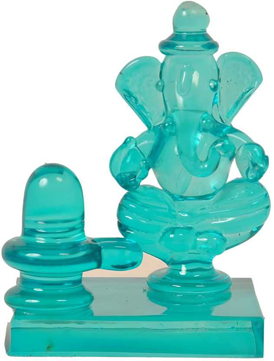 Twin Side Facing Ganesh Decorative Showpiece with Shivling Design | Crystal Multicolor – 6.5 cm