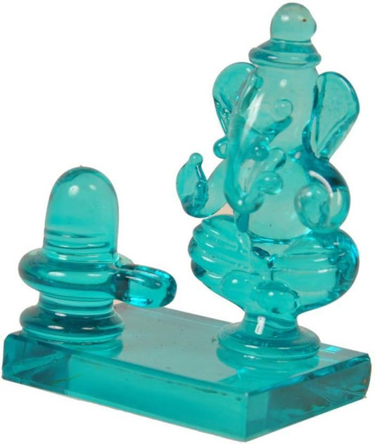 Twin Side Facing Ganesh Decorative Showpiece with Shivling Design | Crystal Multicolor – 6.5 cm