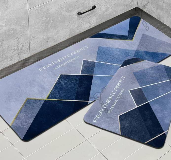 Rubber Floor Mat with Runner for kitchen – Geometric Pattern Anti-Skid Cotton Mat Set (Pack of 2)