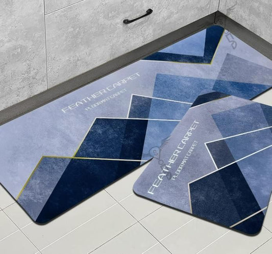 Rubber Floor Mat with Runner for kitchen – Geometric Pattern Anti-Skid Cotton Mat Set (Pack of 2)