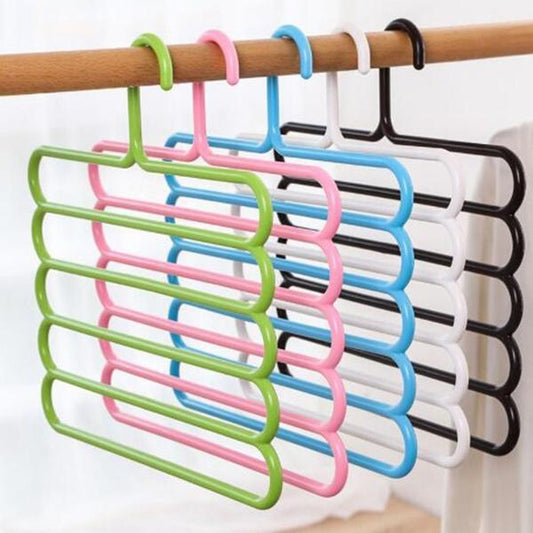 5 in 1 Multipurpose Plastic Hanger Space Saving Trousers Pants Organizer with 5 Layer Hanging Rack for Jeans Belts Ties Scarves and Wardrobe Storage (1 Pc)