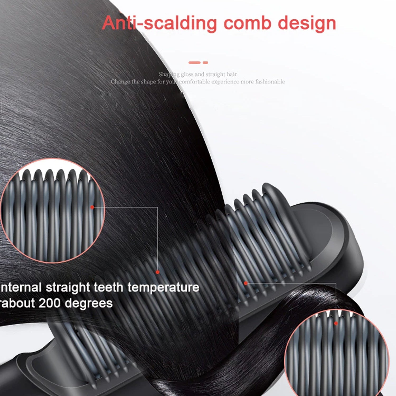 Hair Straightener Brush – Ceramic Hair Straightening Comb with Fast Heat-Up and Adjustable Temperature for Smooth, Shiny and Frizz-Free Hair (1 Pc)
