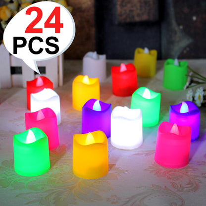 24 Pieces Festival Decorative LED Tealight Candles Battery Operated Flameless Multicolor Candles for Wedding, Birthday, Party, Home Decoration and Gifts