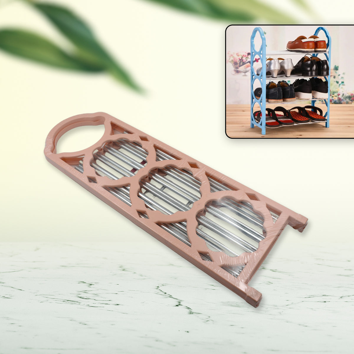 4 Layer Folding Shoe Rack Space Saving Shoe Storage Shelf Standing Organizer for Bedroom Hallway Closet and Entryway (1 Pc)