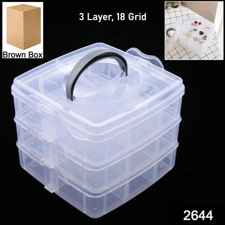 3 Tier Transparent Stackable Craft Storage Box | 18 Adjustable Compartments Plastic Organizer for Jewellery, Beads, Makeup, Nail Art, Sewing Accessories and DIY Supplies