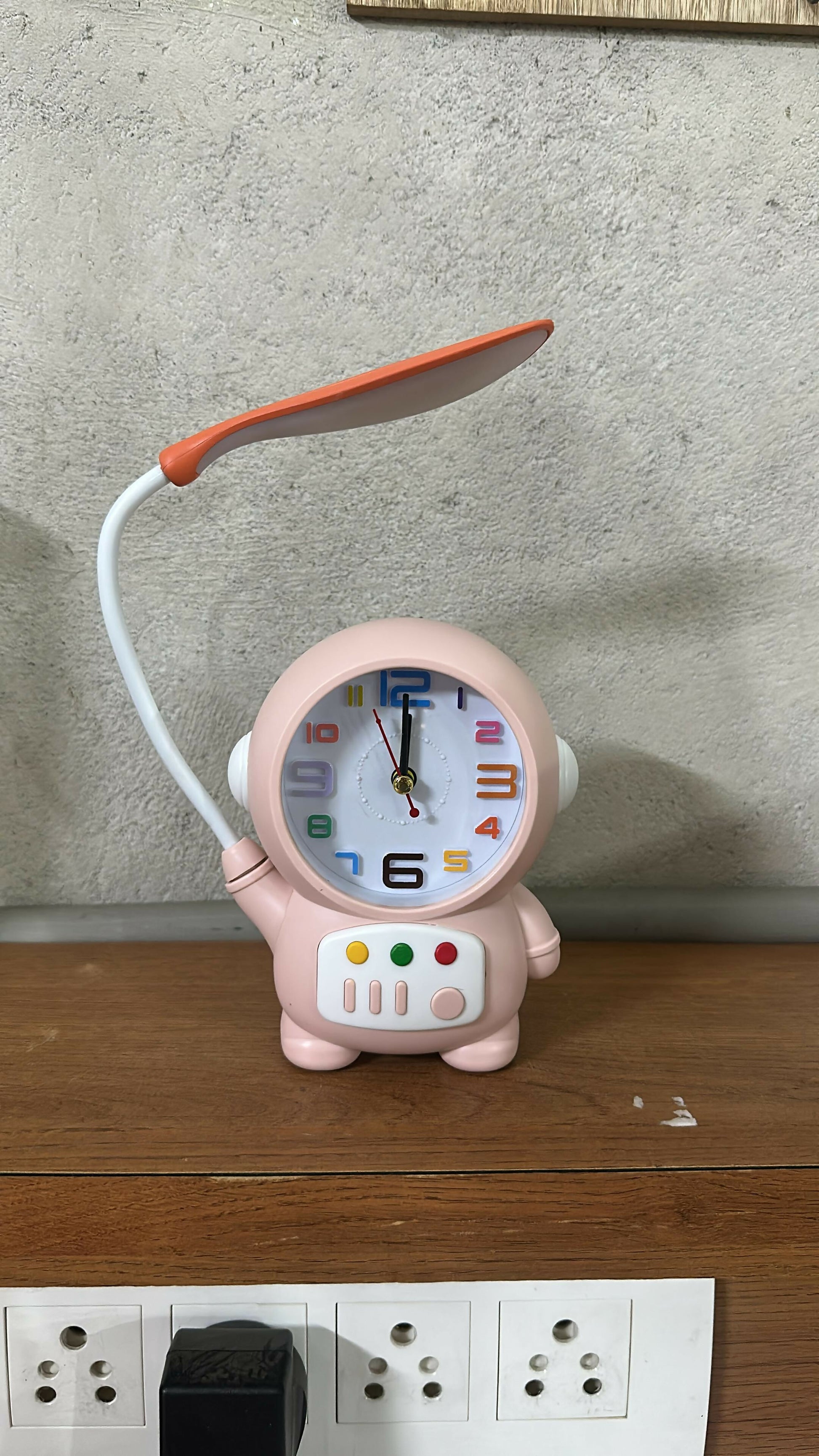 Astronaut LED Table Lamp with Built In Clock Flexible Study Desk Light for Kids Bedroom, Study Table and Bedside (1 Pc)