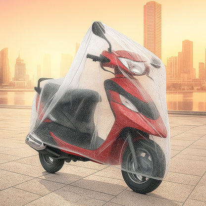 Disposable Plastic Activa Cover – Small Size Dustproof and Waterproof Bike Cover for Rain Protection – Transparent One-Time Use Scooter Cover for Outdoor Parking, Monsoon and Travel Use (1 Pc)