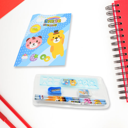 Kids Cartoon Stationery Kit – 6 Pieces School Supplies Set with Pencils, Notebook, Scale, Eraser, Sharpener and Zip Bag – Birthday Return Gift for Kids