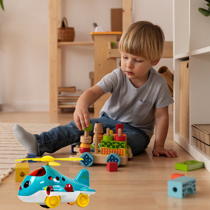 Helicopter Airplane Musical Toy for Toddlers with Lights and Sound – Electronic Moving Aeroplane Toy with 360° Rotation, Bump and Go Action and Flashing Lights – Crawling Encouragement Development Toy for Kids
