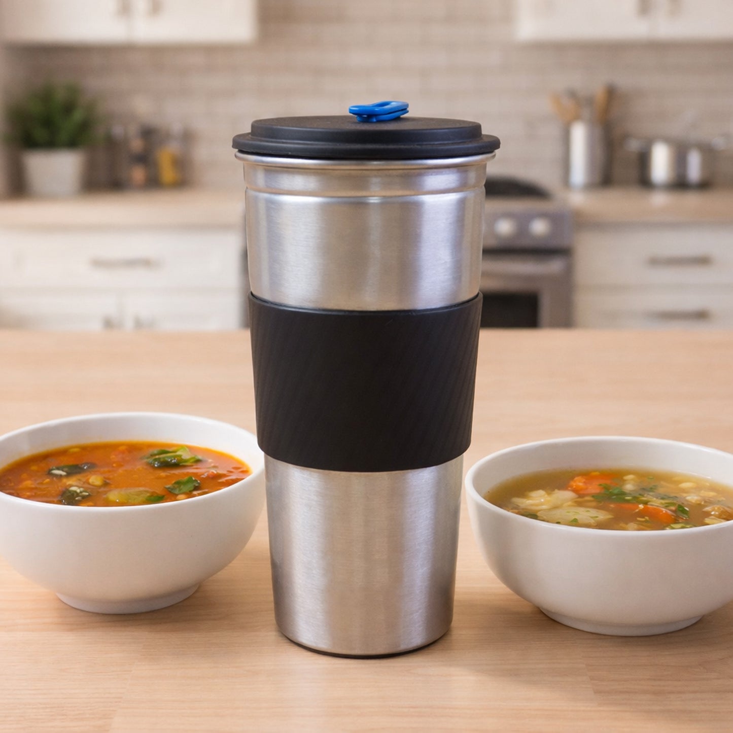 Supermom Stainless Steel Sip Mate Travel Tumbler with Leak-Resistant Lid &amp; Heat-Insulated Grip for Hot and Cold Beverages (500 ml)