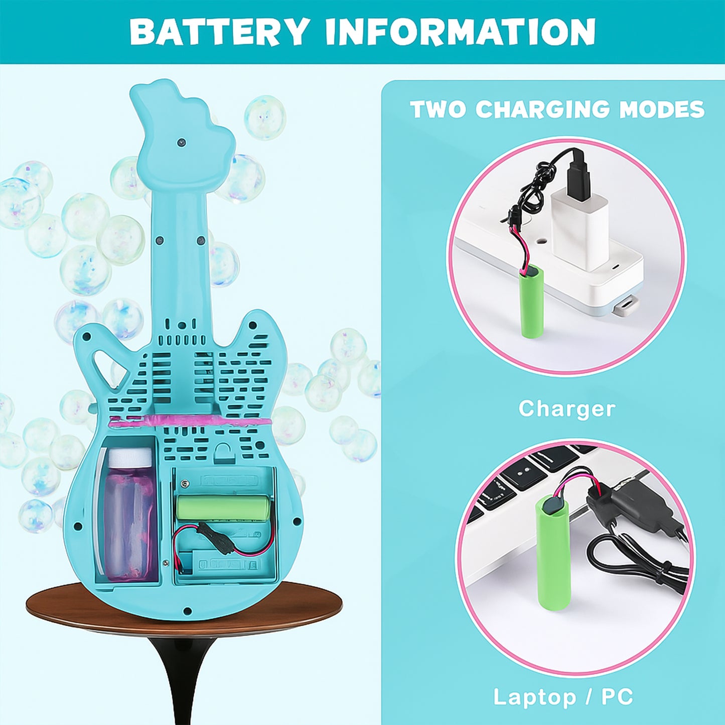 Electric Automatic Guitar Shaped Bubble Machine for Kids Battery Operated Bubble Maker Toy with Soap Solution Durable Bubble Blower for Indoor Outdoor Play Birthday Parties and Kids Activities (1 Set)