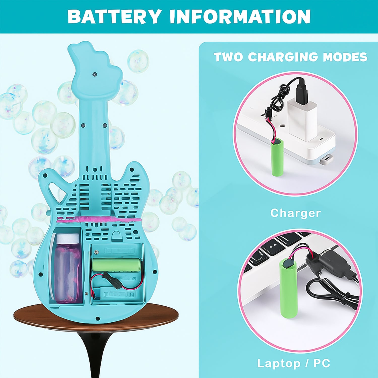 Electric Automatic Guitar Shaped Bubble Machine for Kids Battery Operated Bubble Maker Toy with Soap Solution Durable Bubble Blower for Indoor Outdoor Play Birthday Parties and Kids Activities (1 Set)