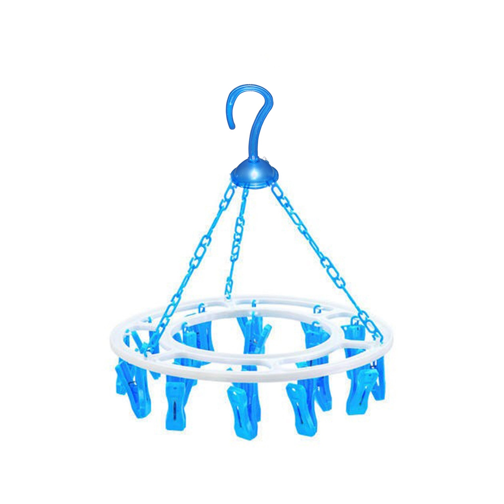 Plastic Round Cloth Drying Hanger with 24 Clips Foldable 360° Rotating Laundry Clip Rack for Socks Underwear Baby Clothes Bras Towels and Delicate Garments (Multicolour) (1 Pc)